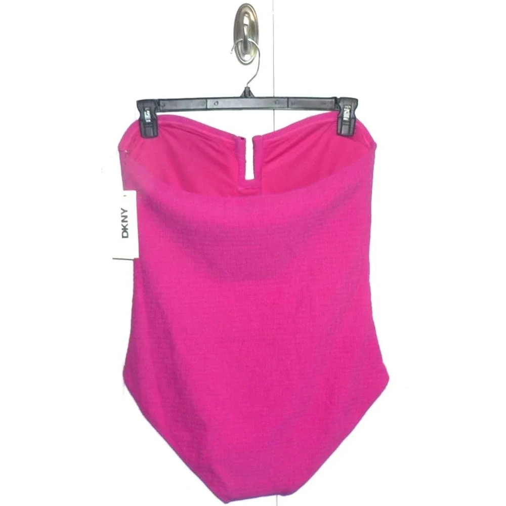 DKNY Women's Textured One-Piece Piece Strapless Swimsuit in Wildberry Pink XL - Picture 4 of 7